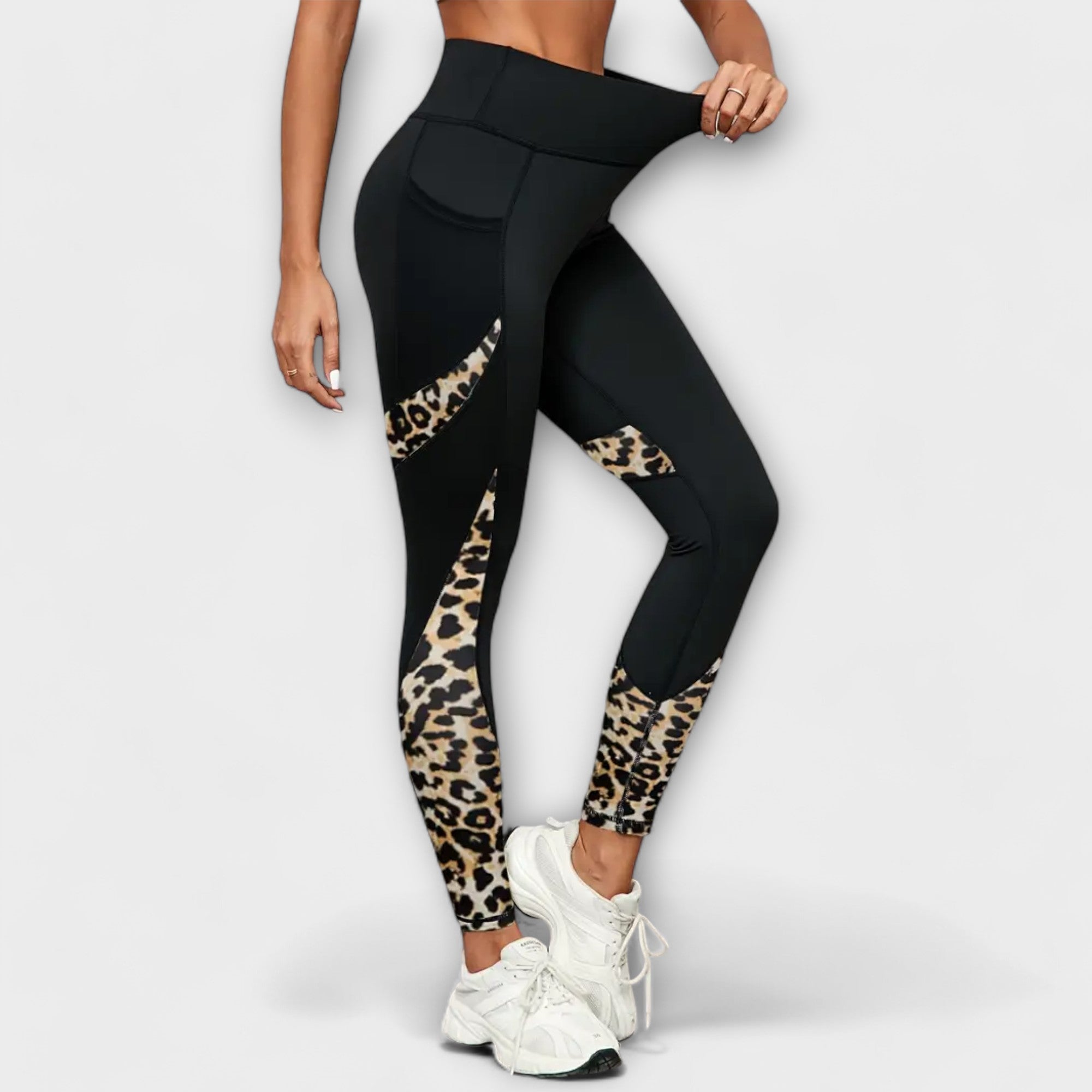 High-Waisted Training Pants with Leopard Print