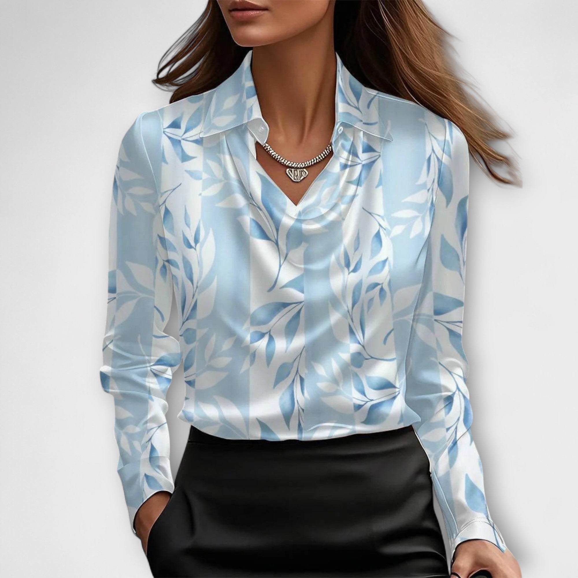 Shiny Blouse with Ruffled Hem
