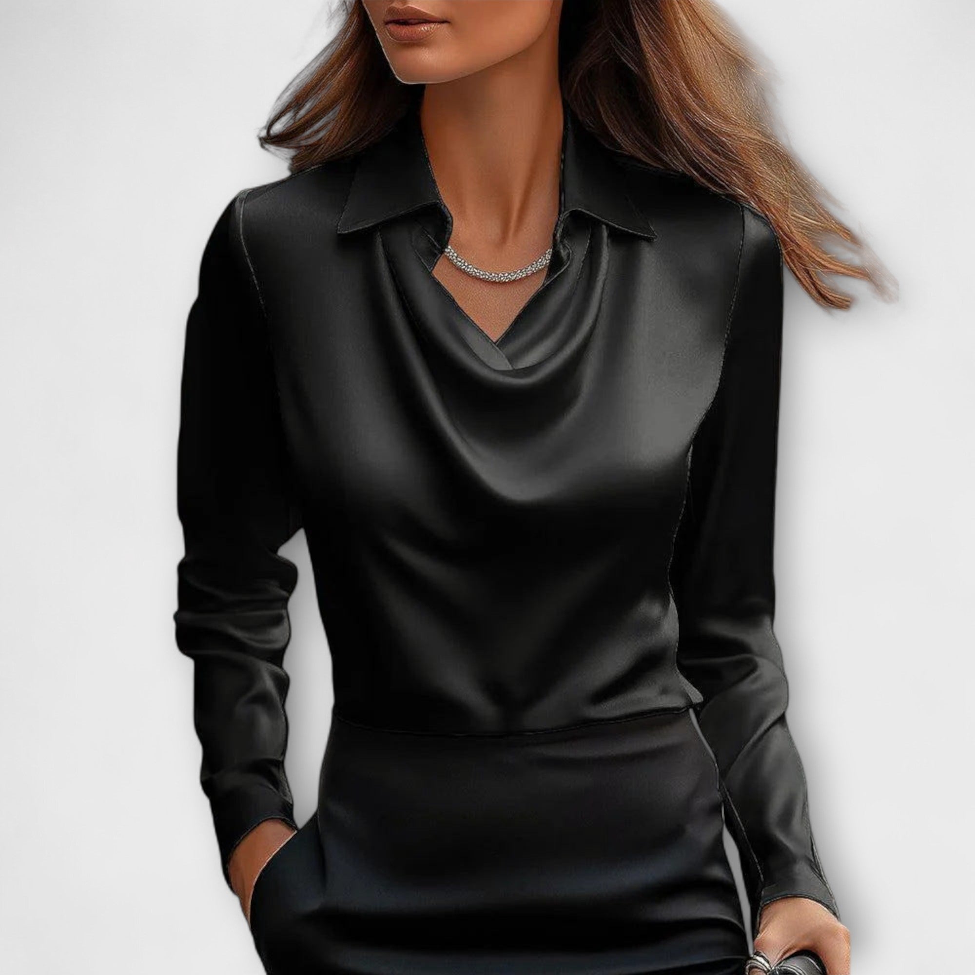Shiny Blouse with Ruffled Hem