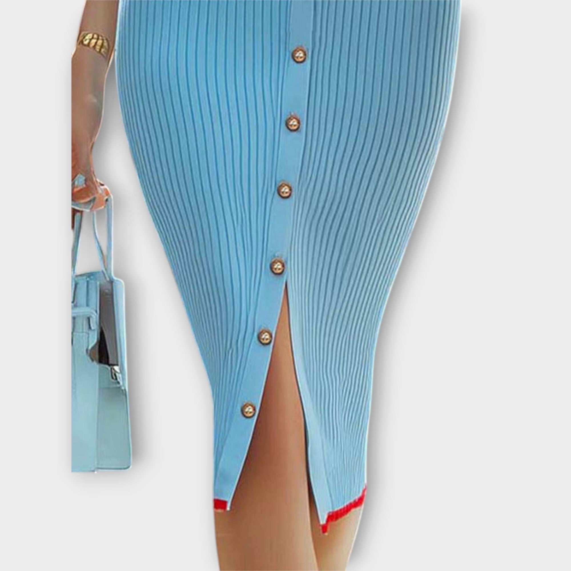 Sina - Stylish Baby Blue Ribbed Knit Pencil Dress