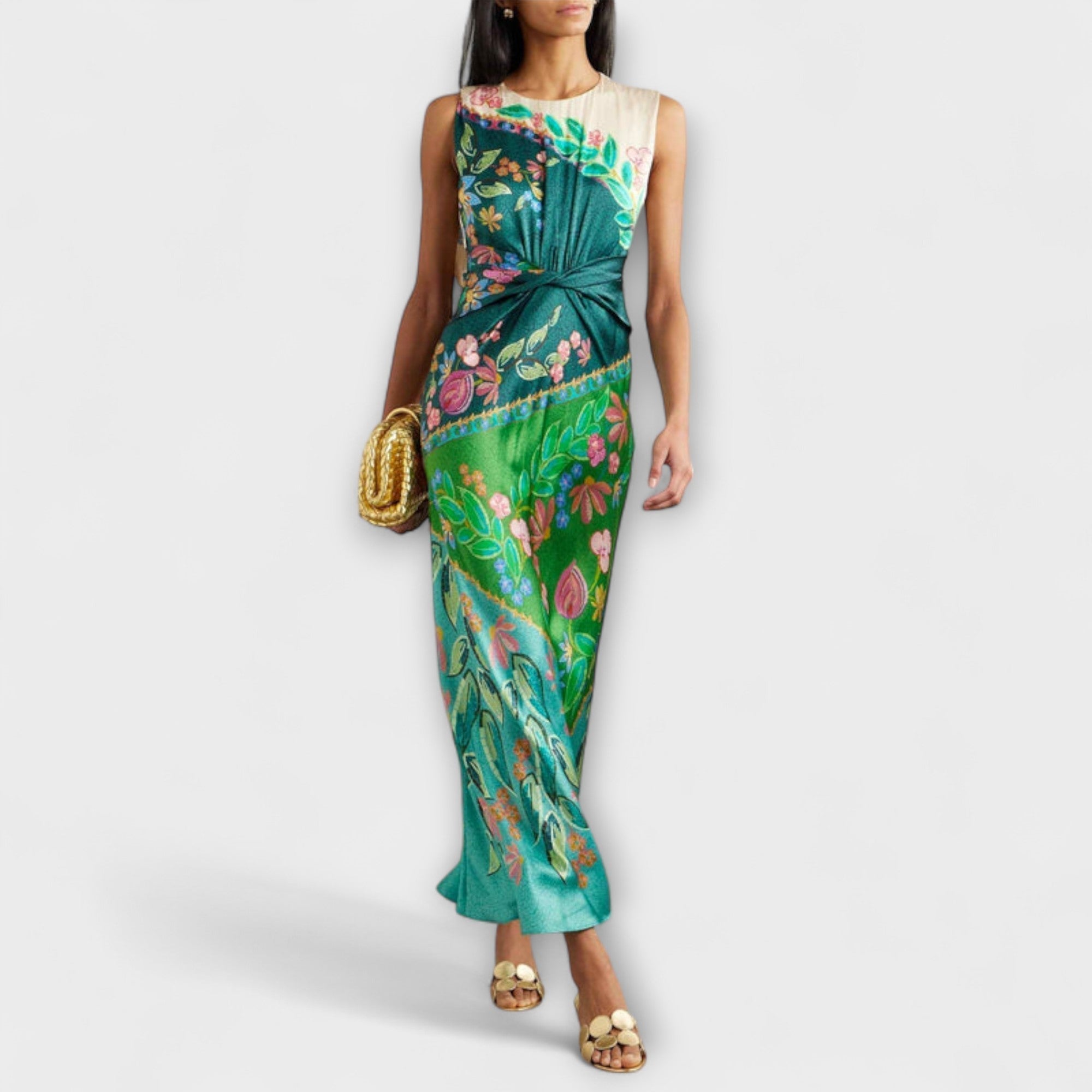 Aisling - Elegant Twisted Draped Floral Maxi Dress
