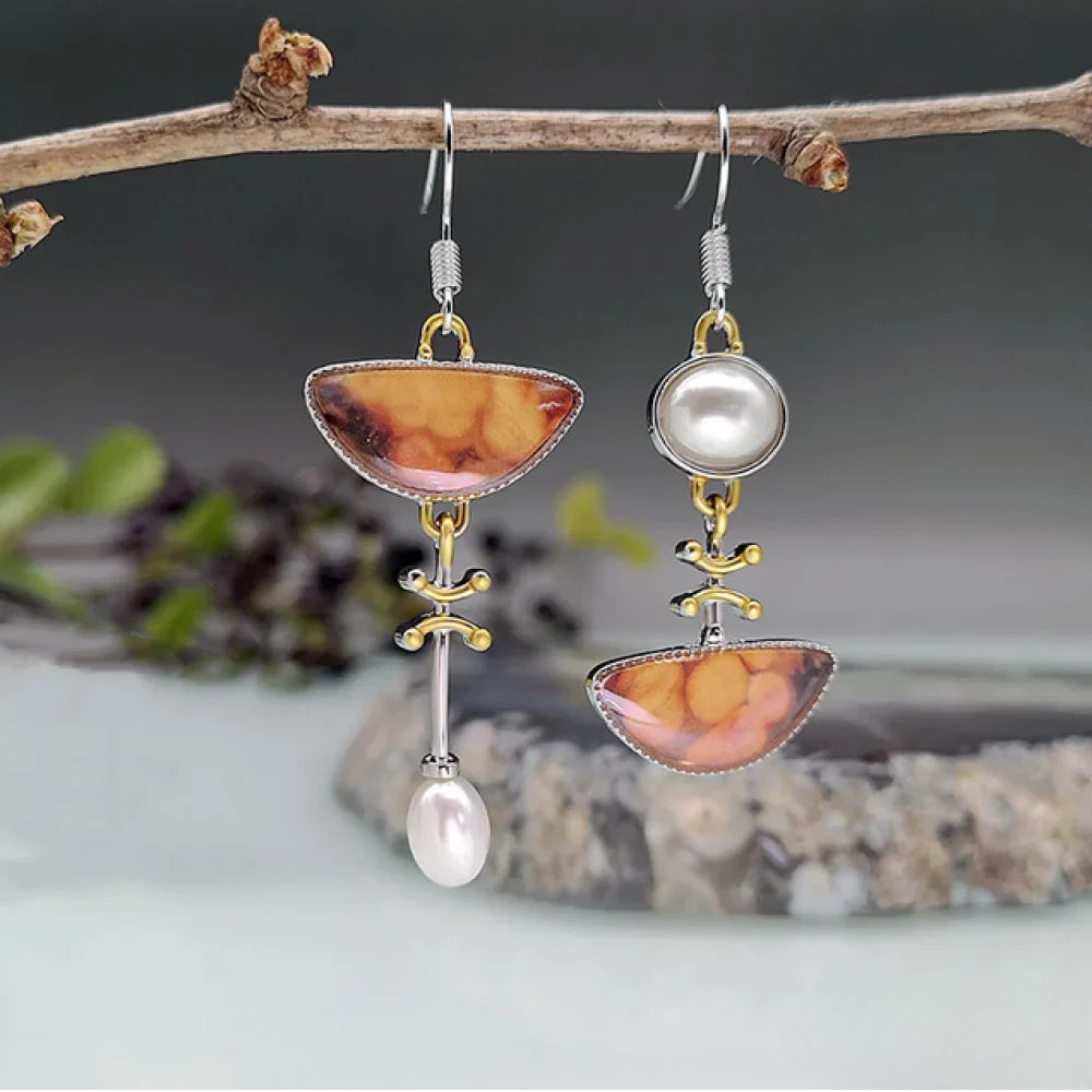 Retro Natural Orange Stone Earrings