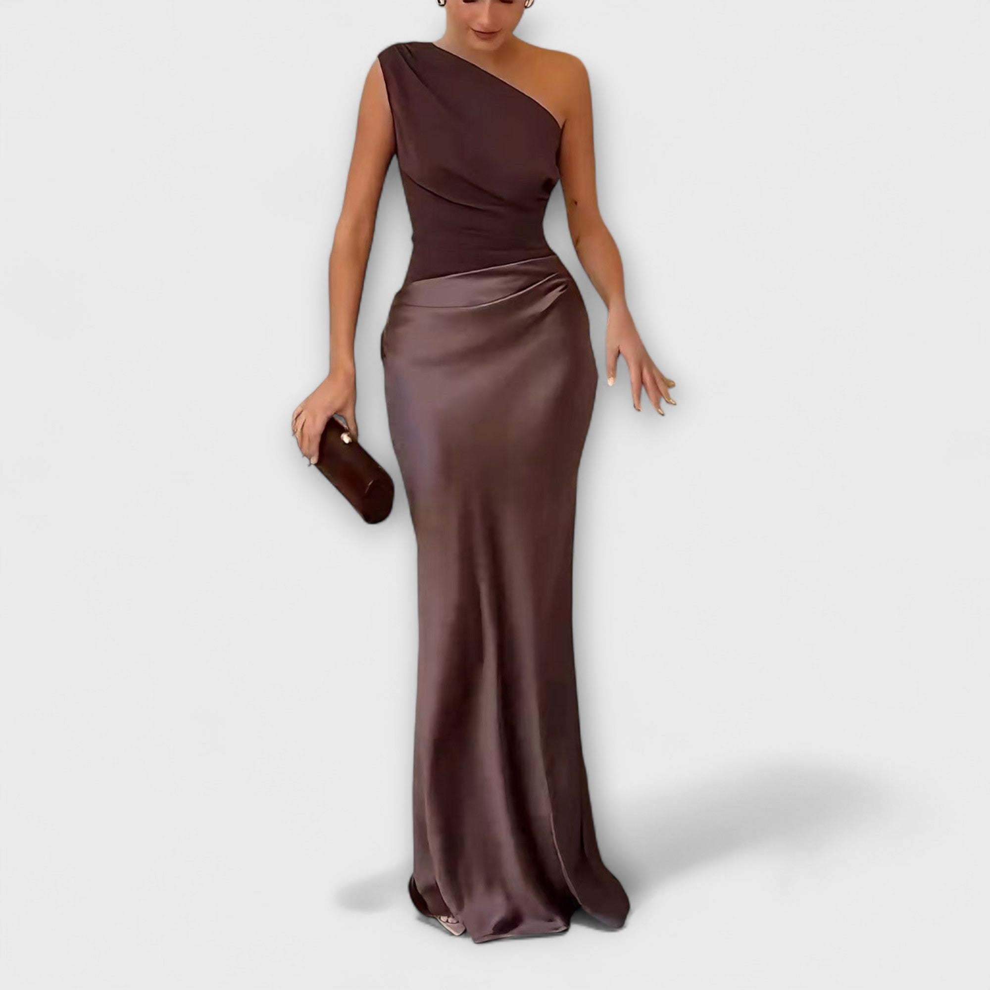 Elegant Maxi Dress with One Shoulder Strap and Pleats