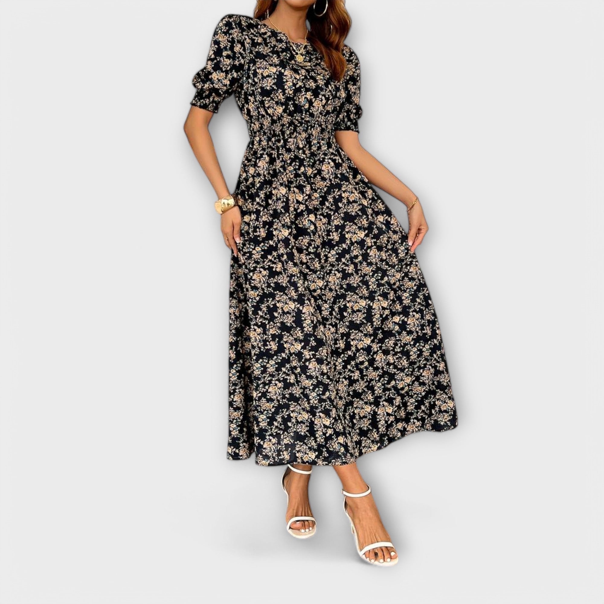Amelia - Dress with Round Neck and Floral Pattern
