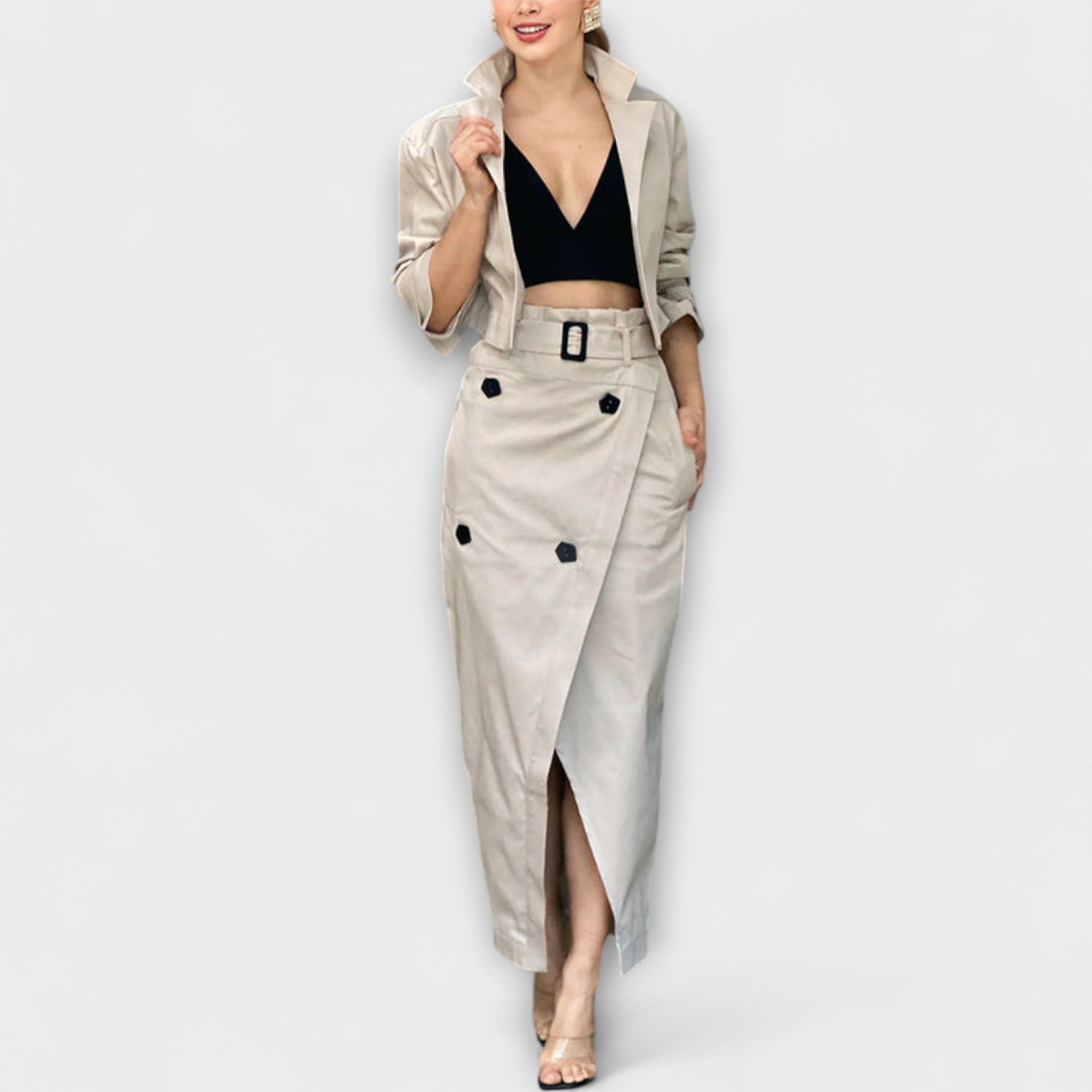 Lyra - Elegant Jacket Midi Skirt with Pockets