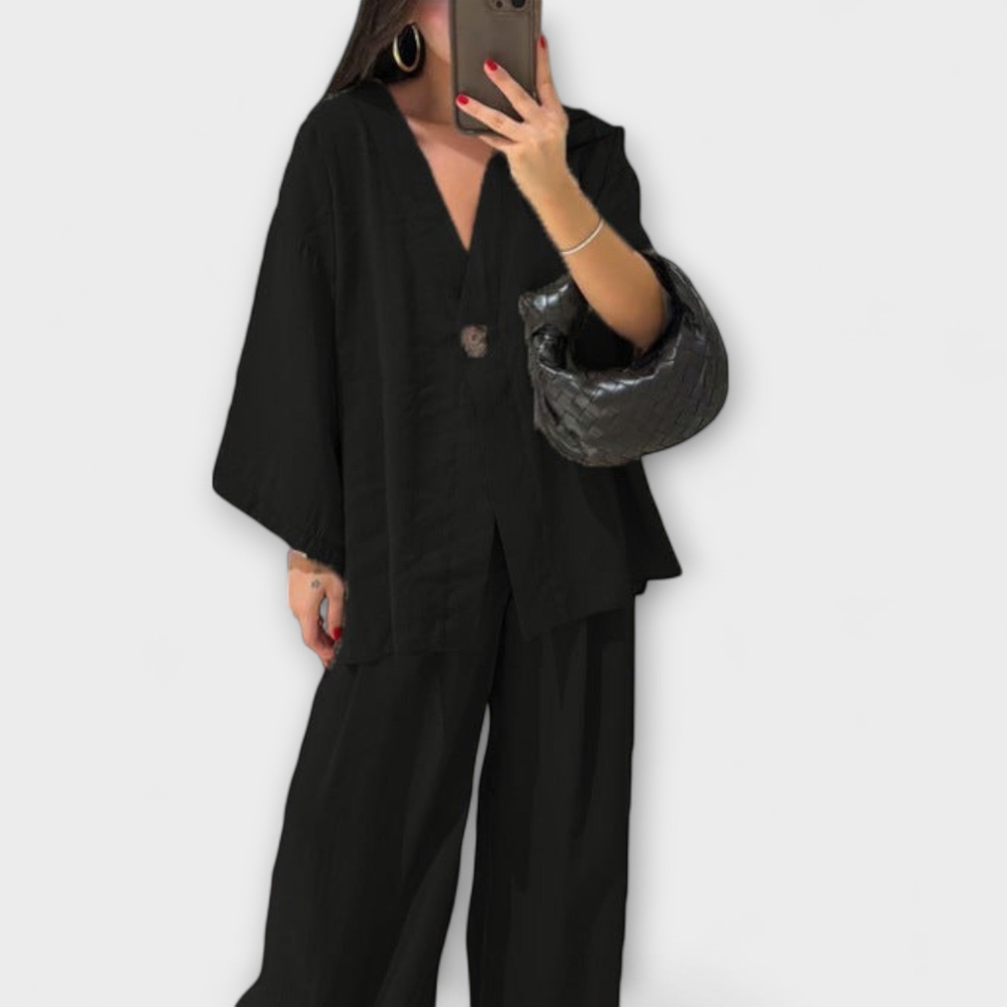 Jacqueline - Casual V-Neck Top and Pants Duo