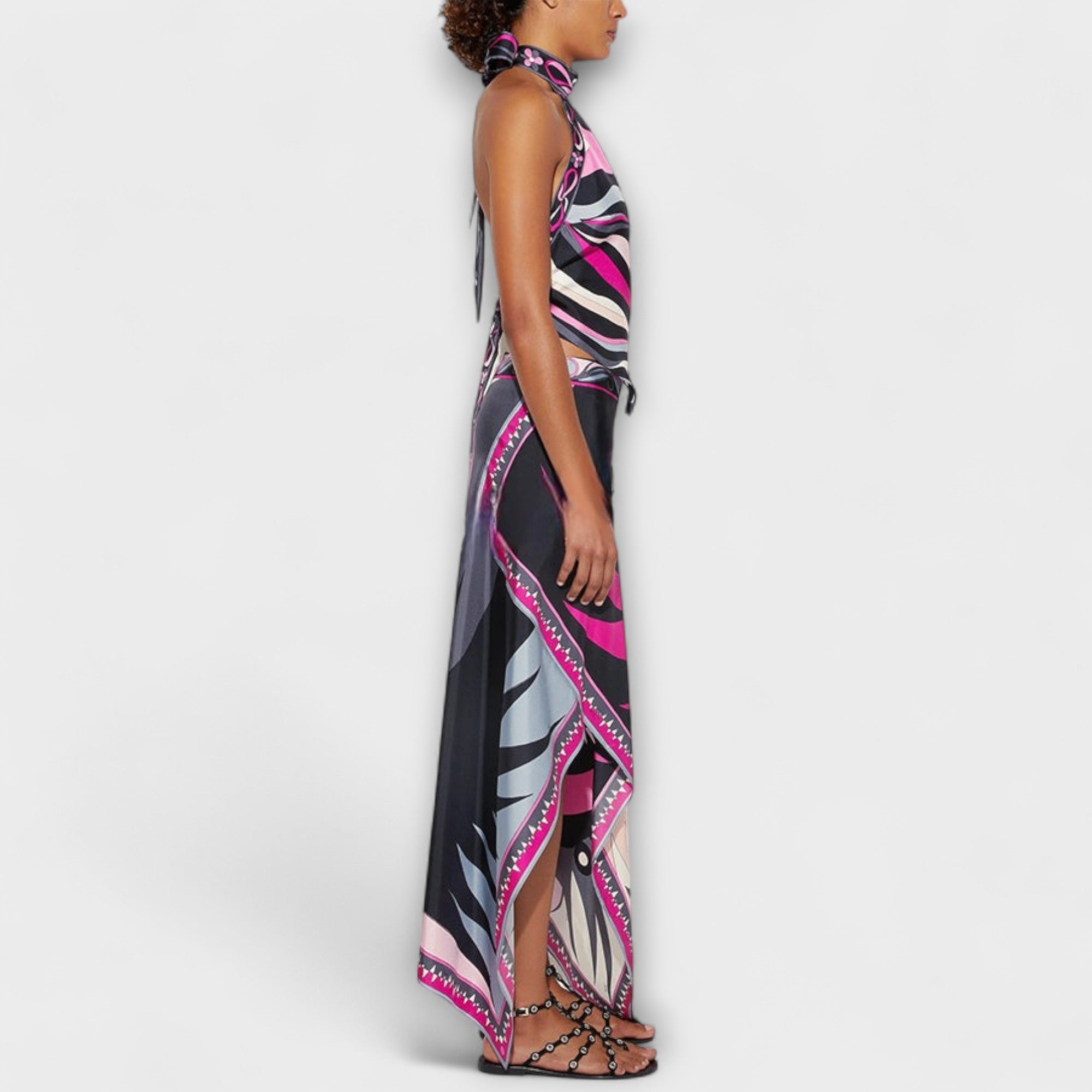 Everly - Set of Halter Top and Asymmetrical Midi Skirt