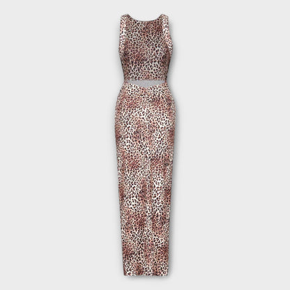 Della - Maxi Dress with Leopard Print and Back Slit