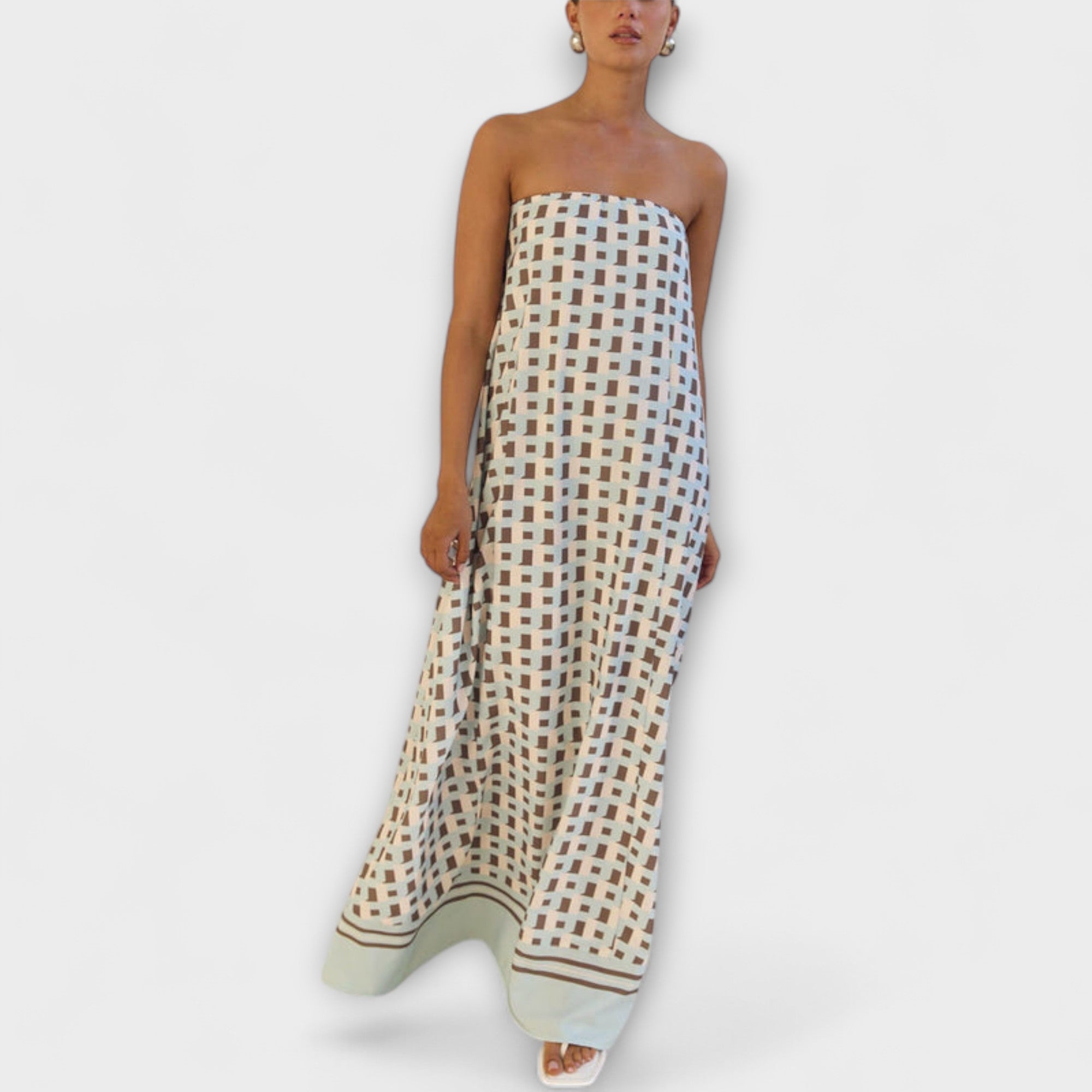 Hazel - Unique Geometric Off-Shoulder Maxi Dress