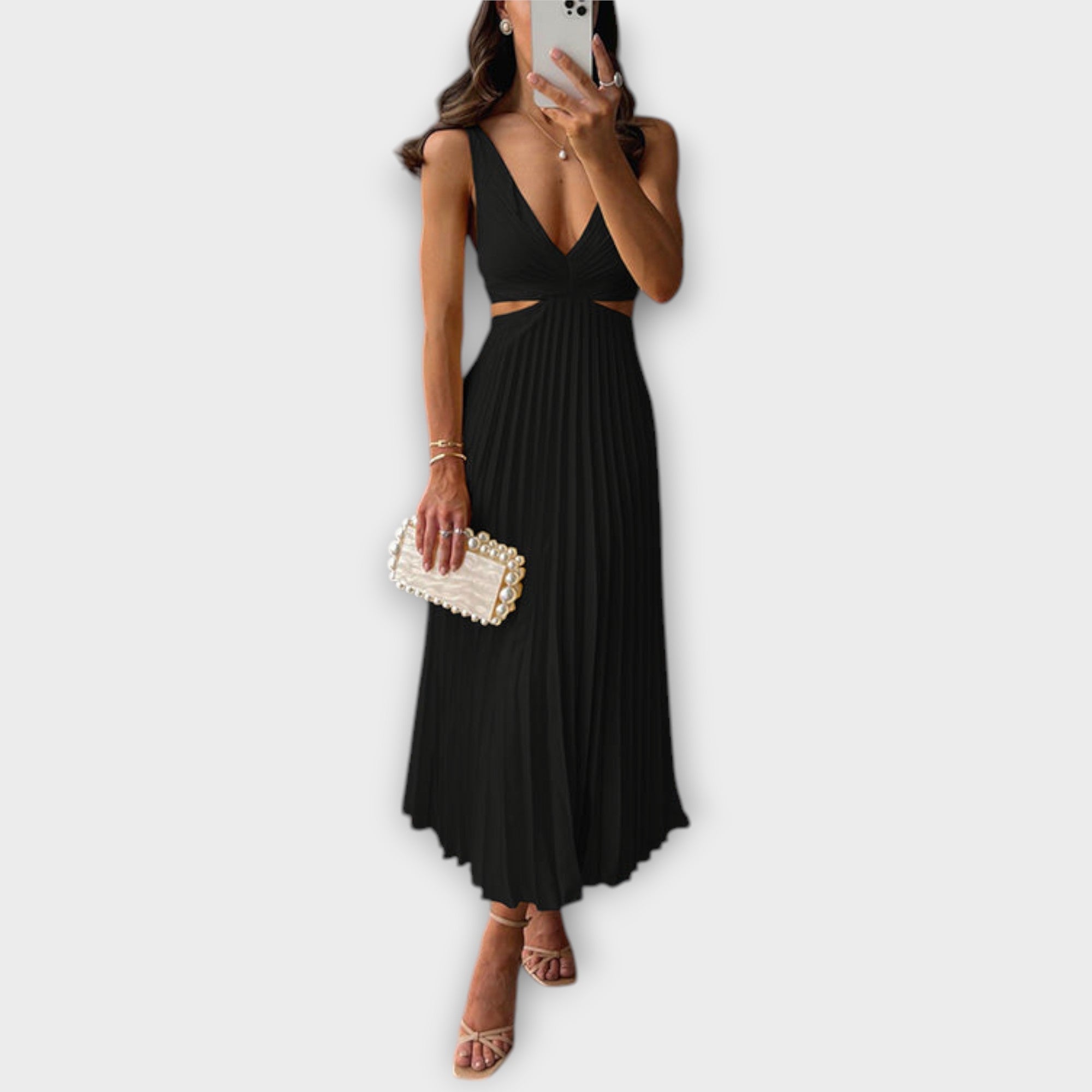Elegant Midi Evening Dress with Pleats