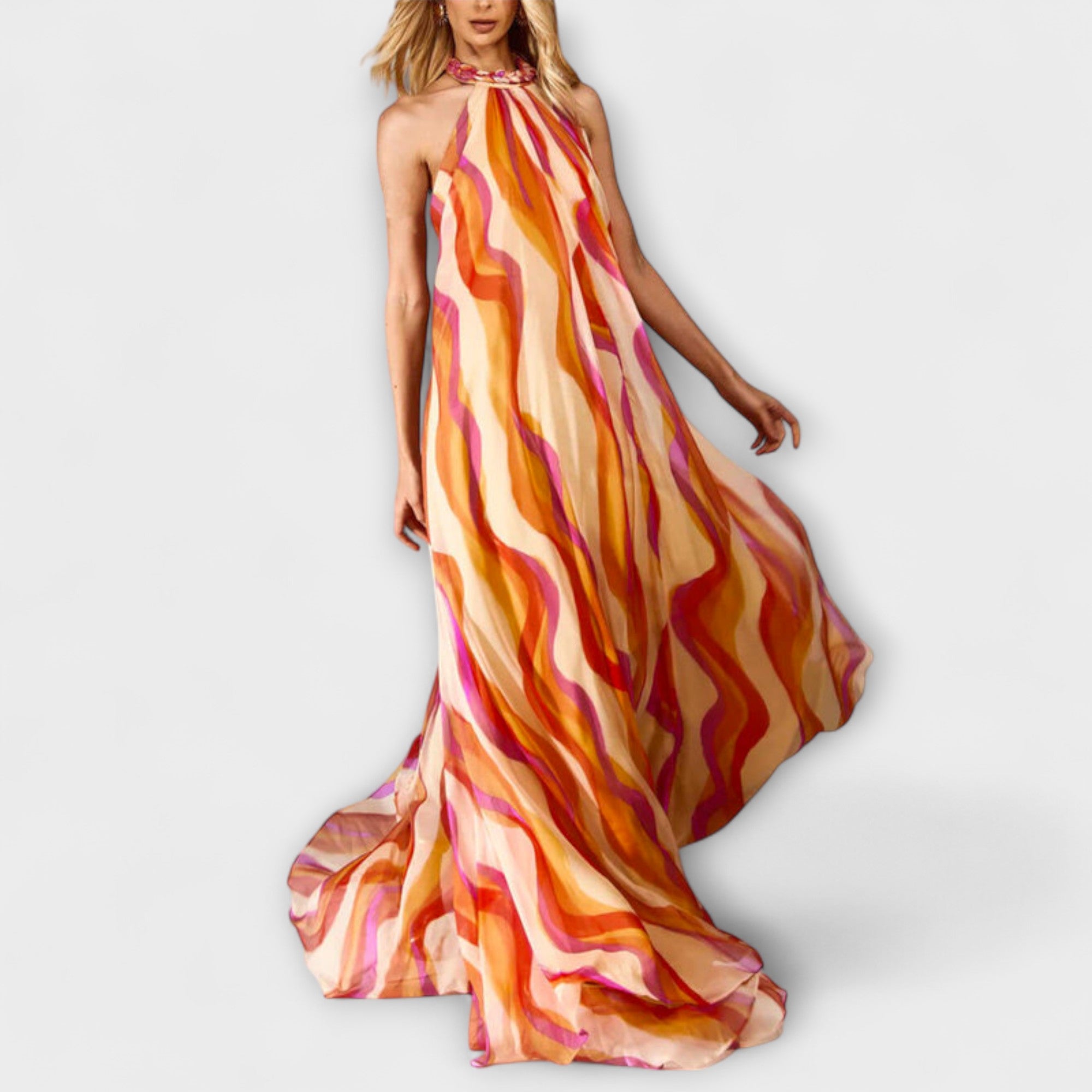 Rumi - Stylish Woven Maxi Dress with Wave Pattern