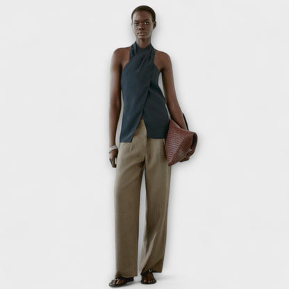 Hannah - Blue Halter Top with Back Cutout