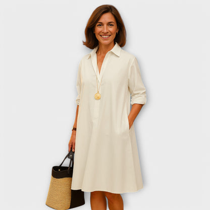 Modern Shirt Dress with Collar and Three-Quarter Sleeves