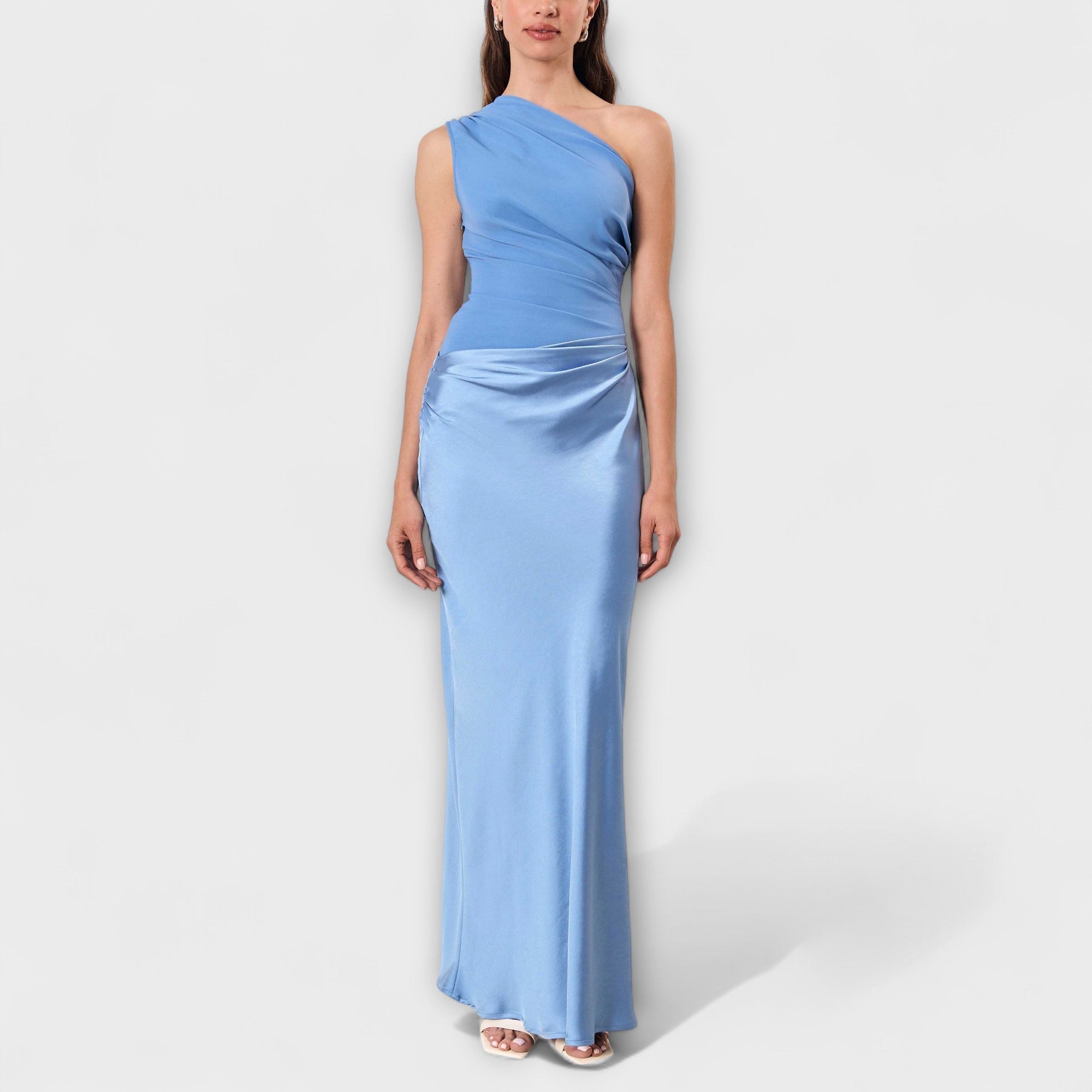 Elegant Maxi Dress with One Shoulder Strap and Pleats