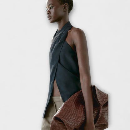 Hannah - Blue Halter Top with Back Cutout