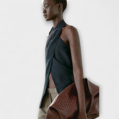 Leah - Blue Halter Neck Top with Back Slit