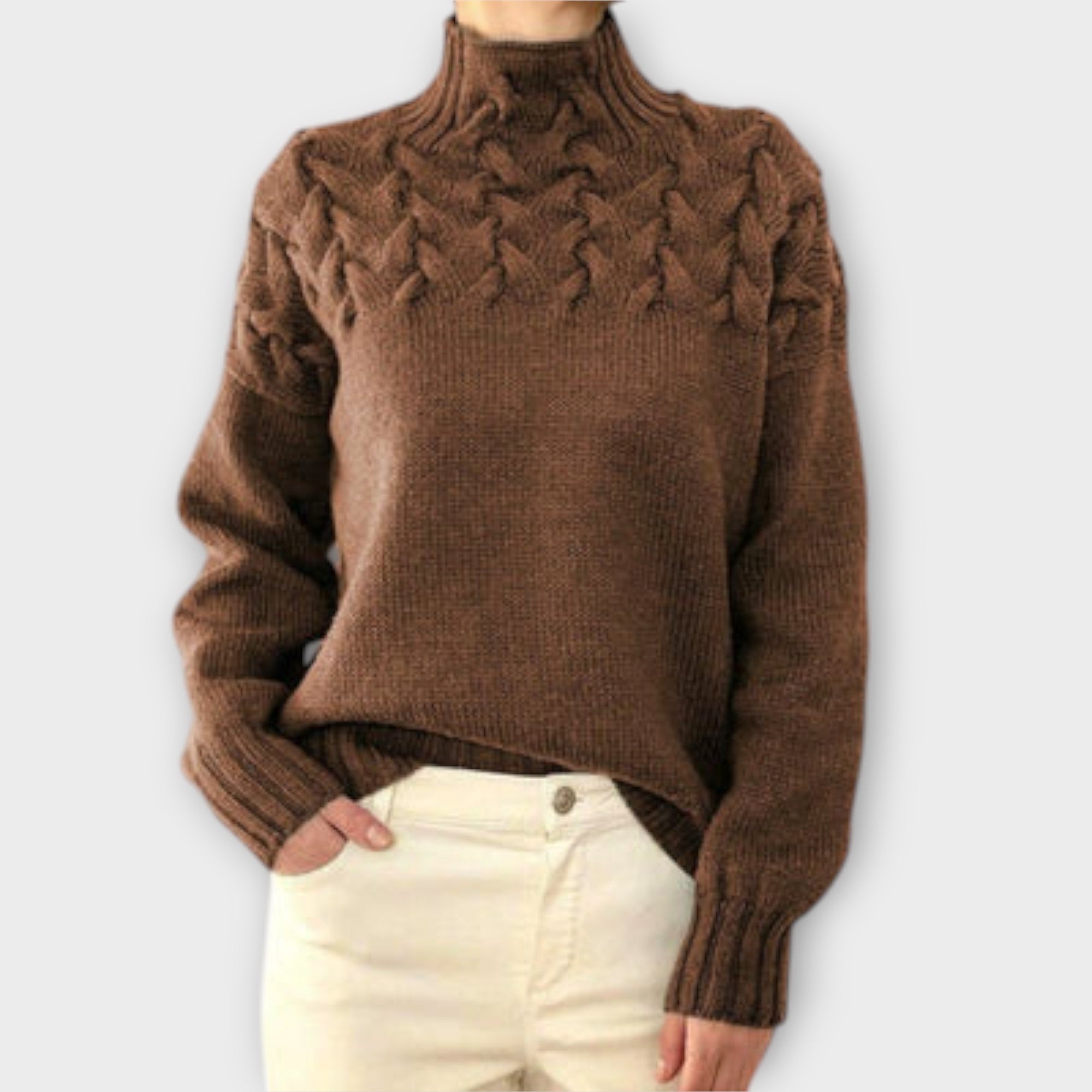Eva - Women's Sweater with Cable Knit Detail