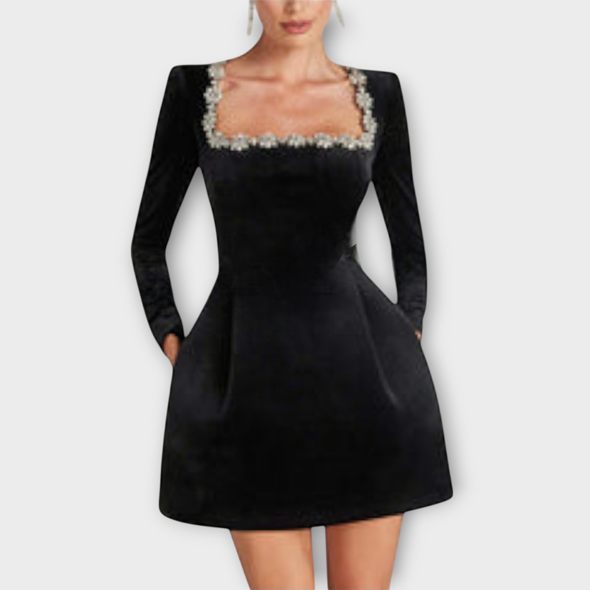 Wren - Mini Dress in Velvet with Jewel Embellishment