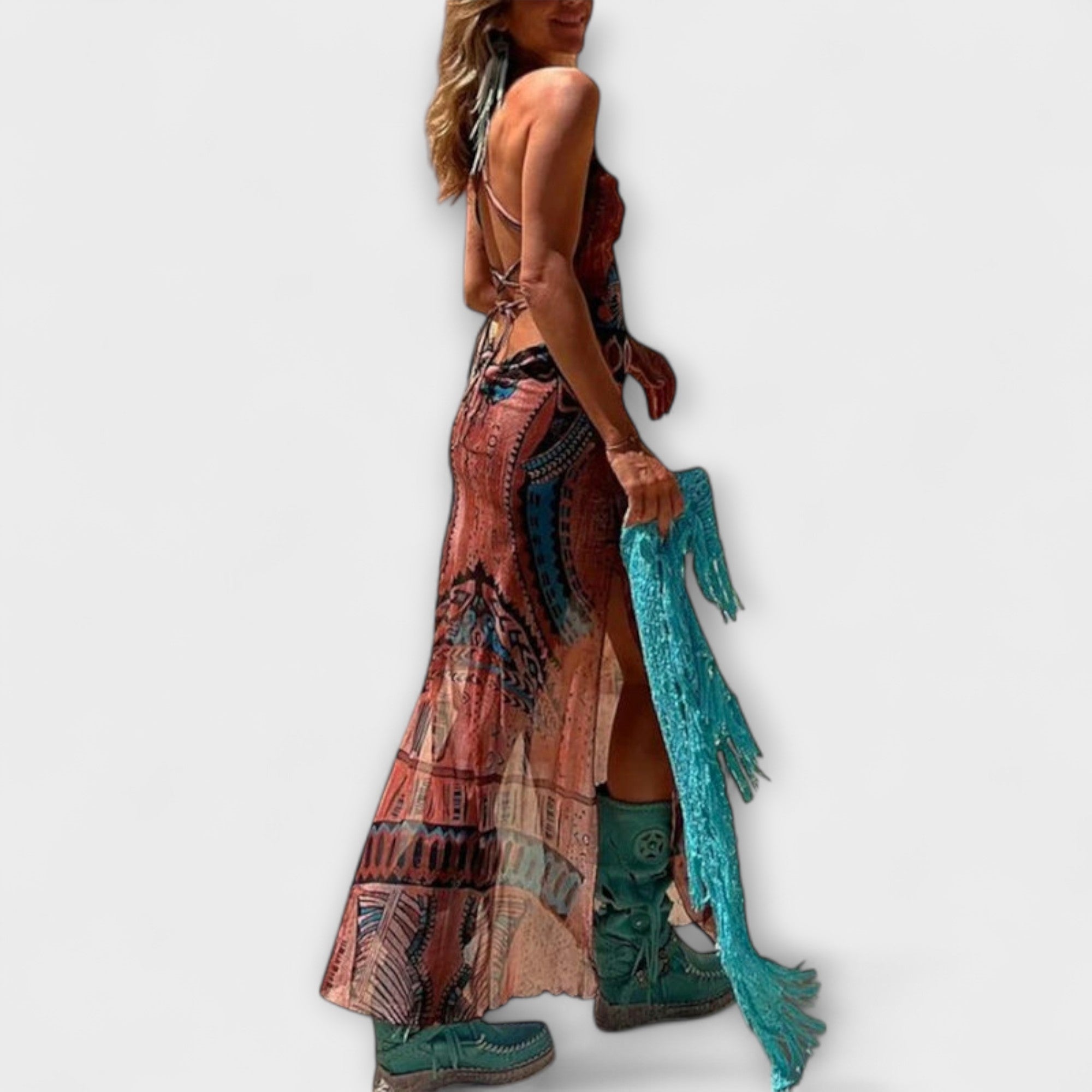 Fee - Unique Midi Dress with Shawl Collar