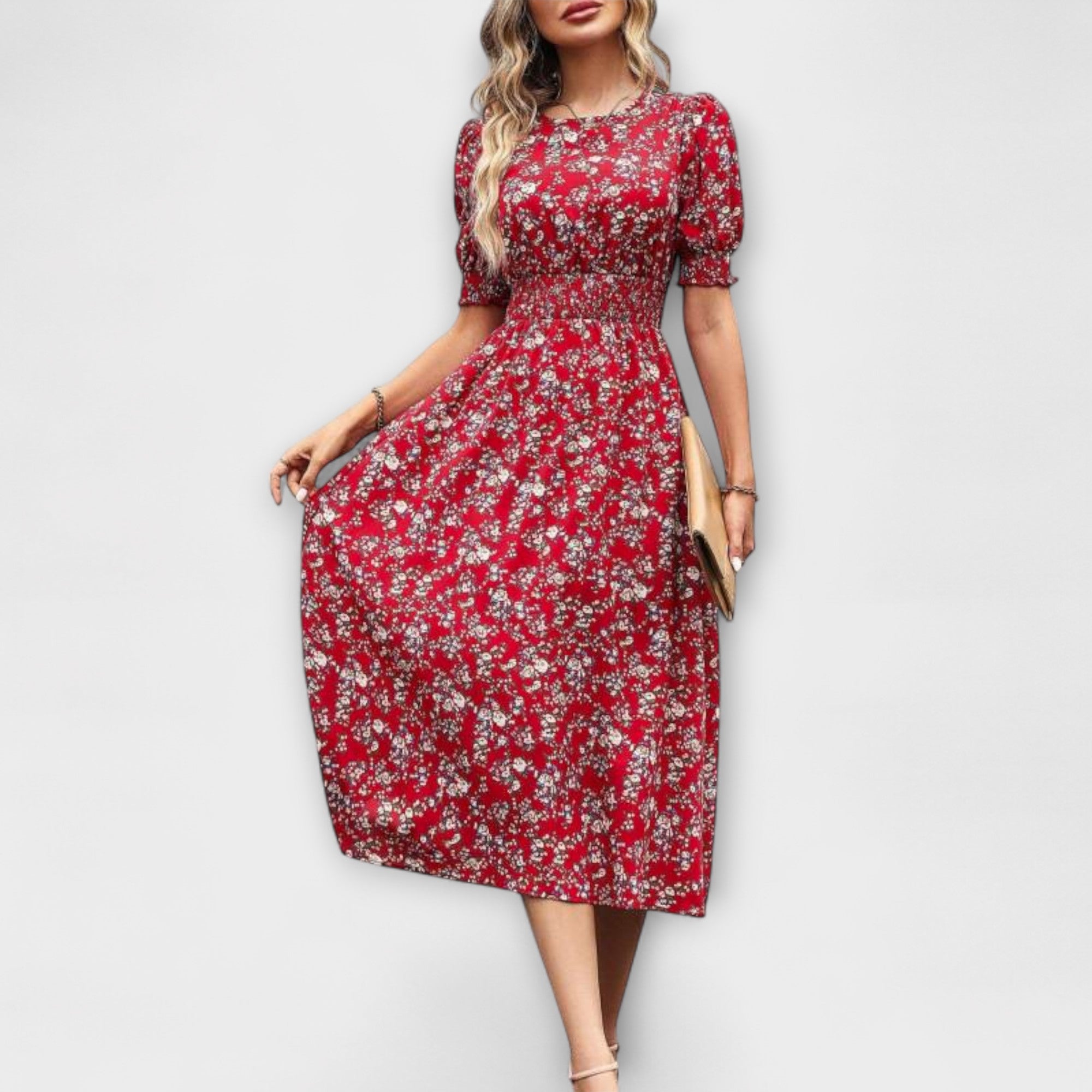 Amelia - Dress with Round Neck and Floral Pattern