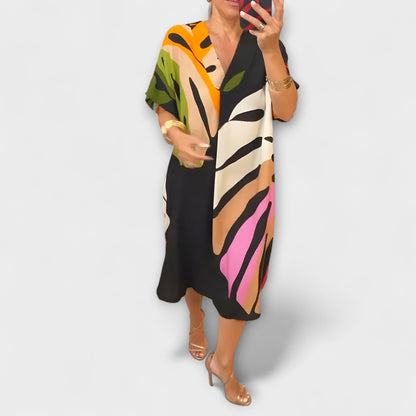 Roos - Casual Dress with Colorful Leaf Print