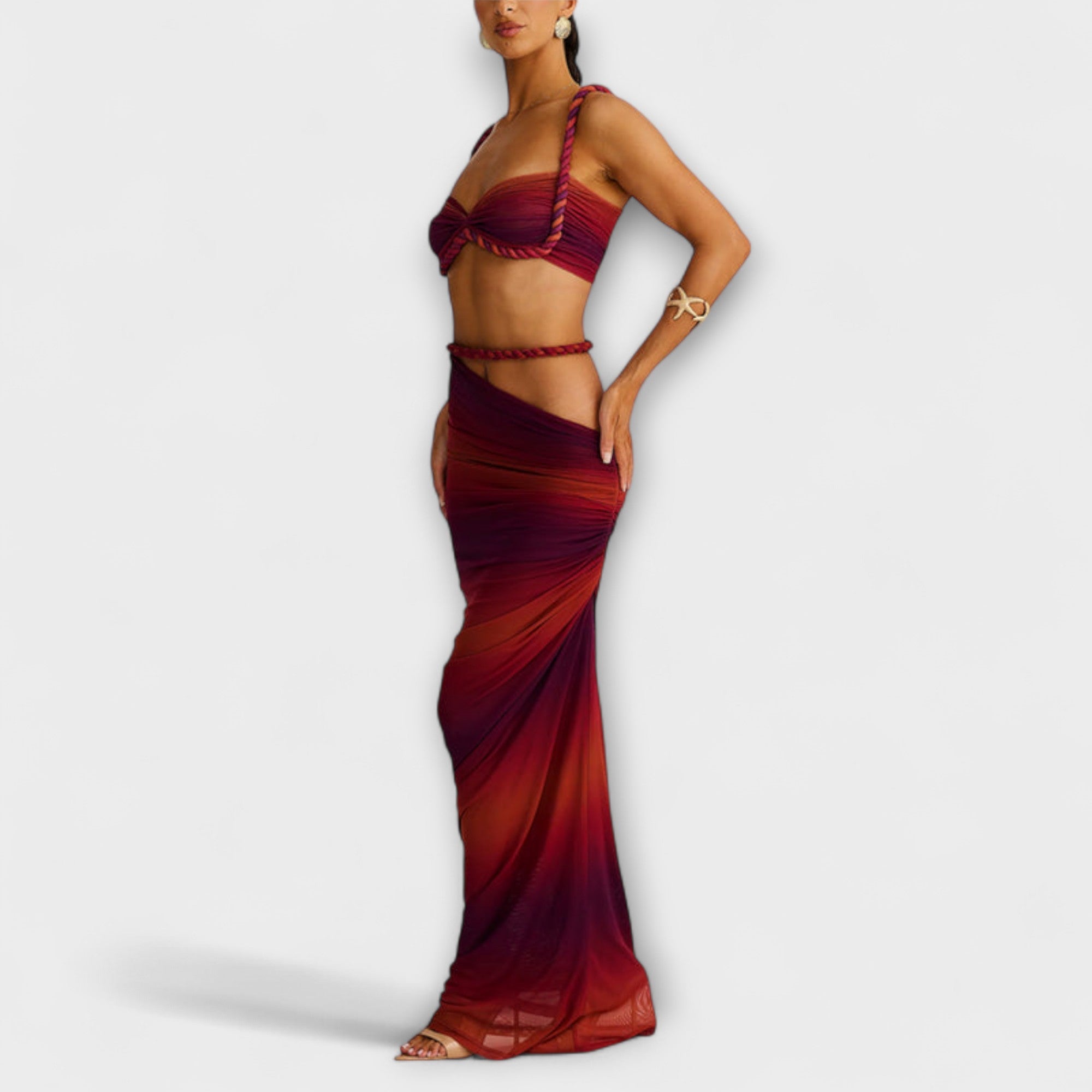 Jane - Chic Gradient Braid Crop Top & Overskirt Duo