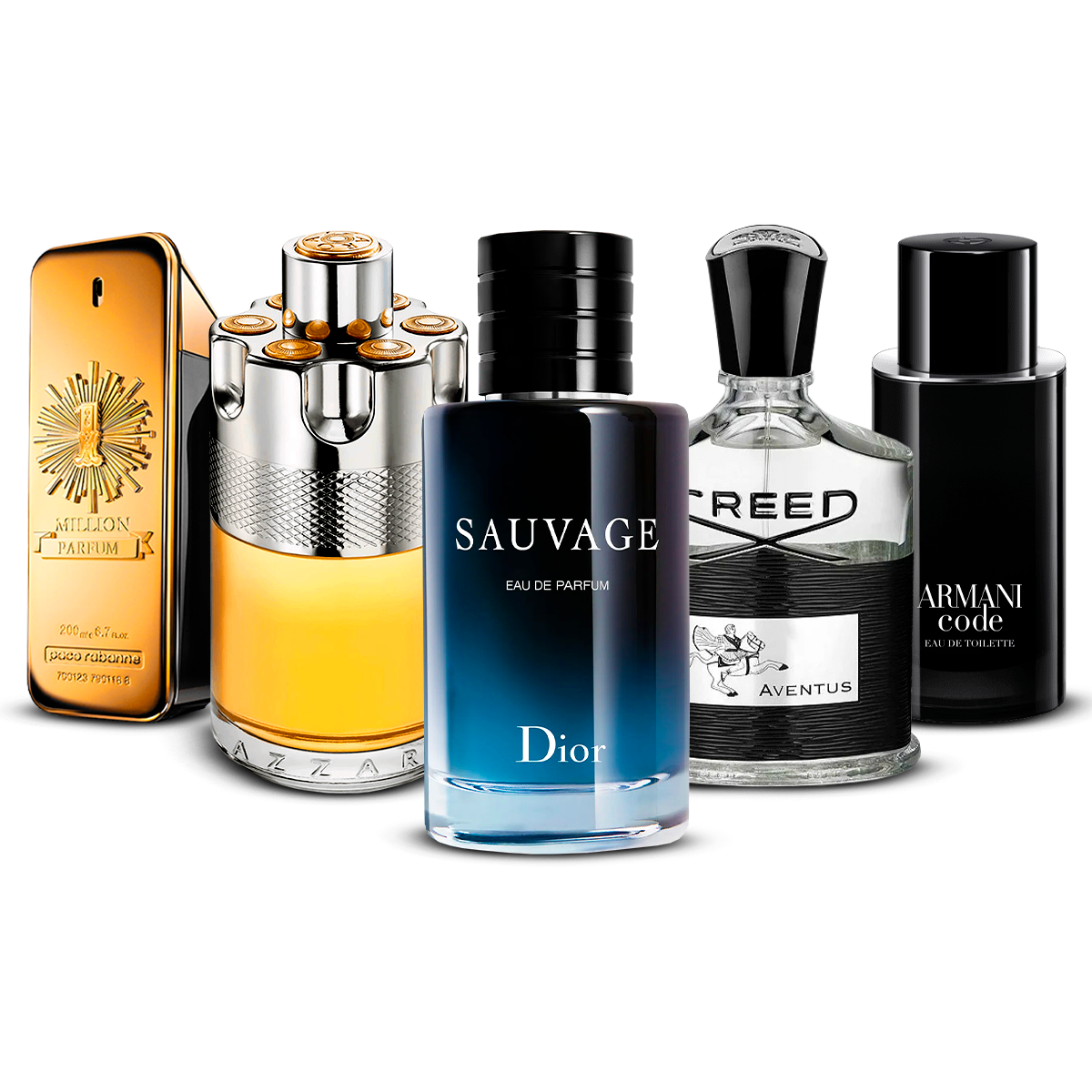 Combination of 5 Men's Fragrances – 1 Million, Azzaro Wanted, Sauvage, Creed Aventus, and Armani Code [100 ml each]