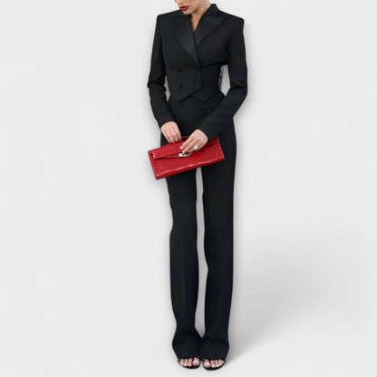 Noa - Black Pearl-Embellished Backless Short Blazer Set