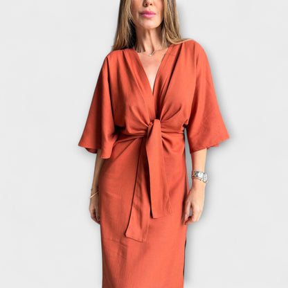 Holly - Casual Dress with V-Neck and Tie