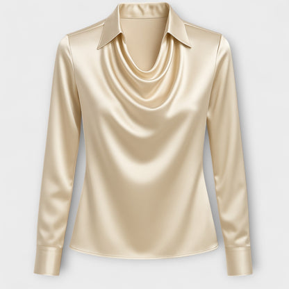 Shiny Blouse with Ruffled Hem