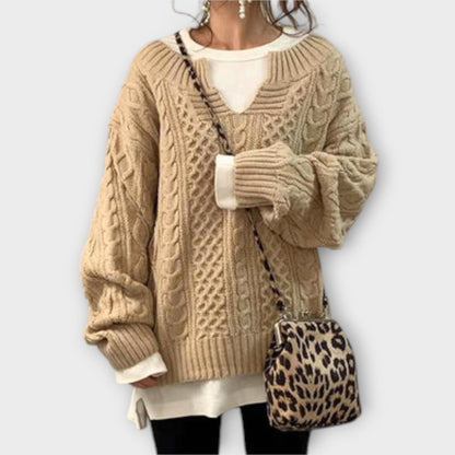 Oversized Knit Sweater with Cable Pattern