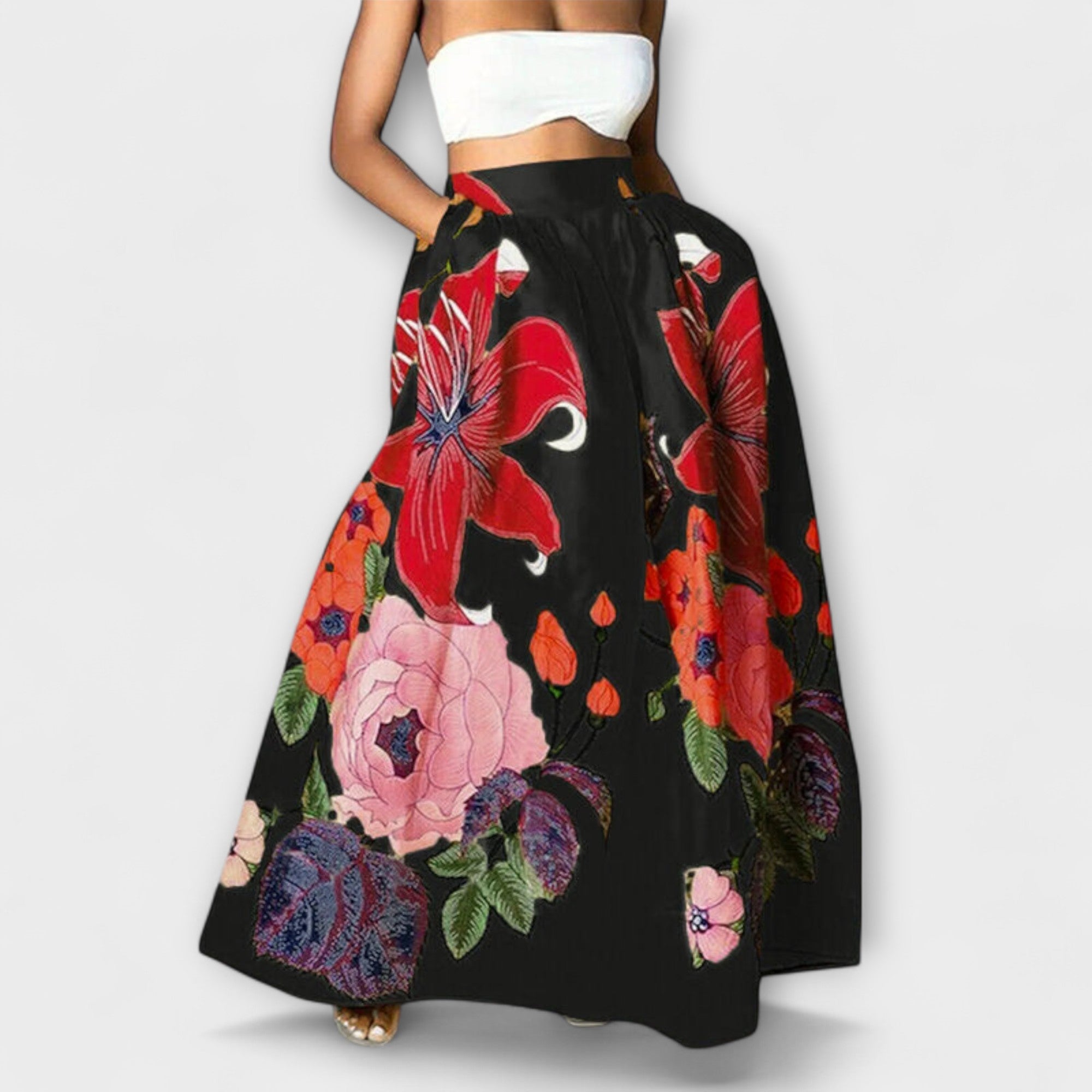 Ysolda - Chic High-Waisted Floral Print Skirt