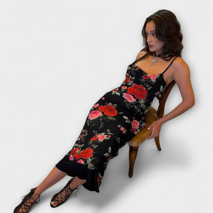 Flower Pattern Spaghetti Strap Bodycon Dress