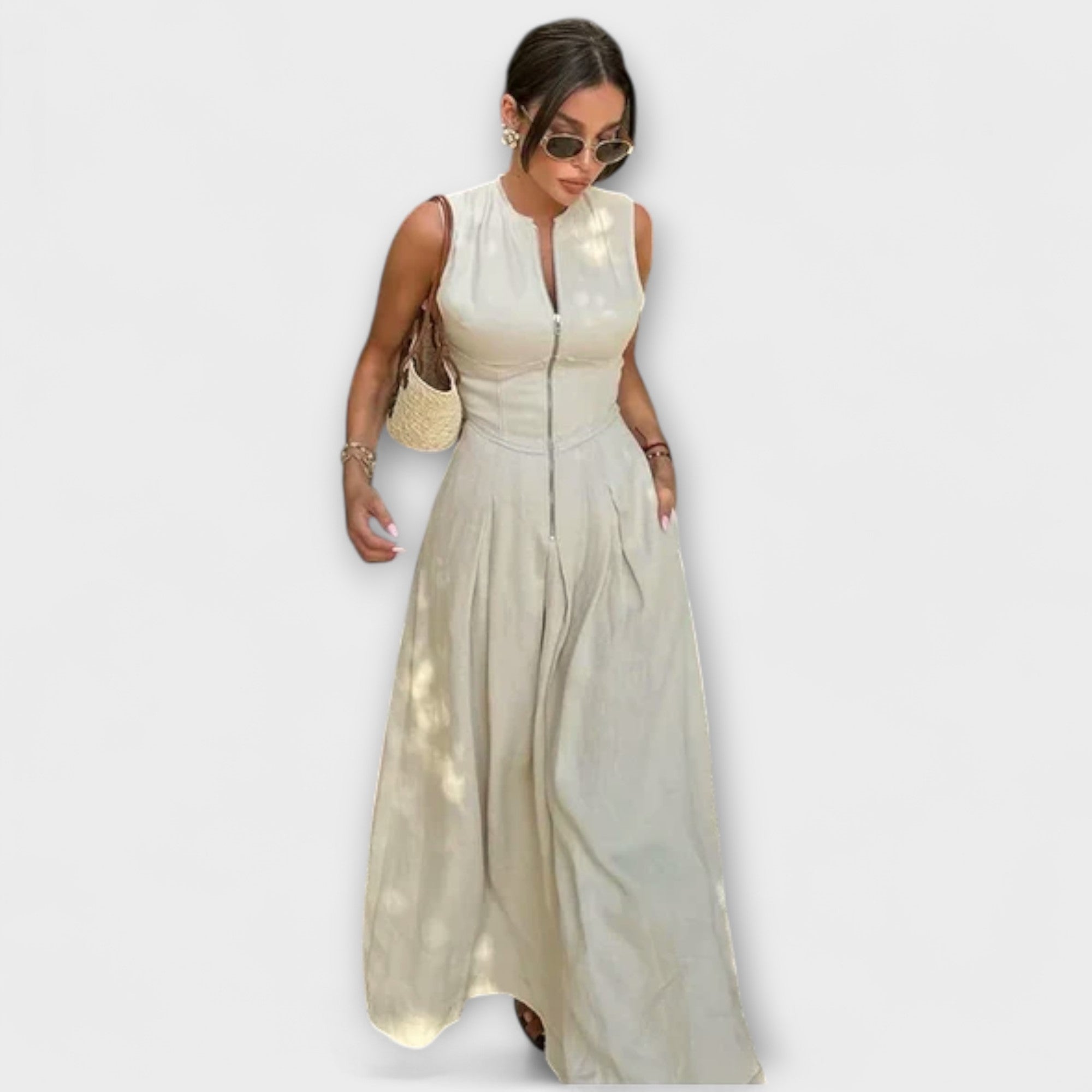 Sleeveless Pleated Bodycon Midi Dress