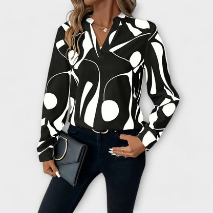 Elegant Blouse with Long Sleeves and Pointed Neckline