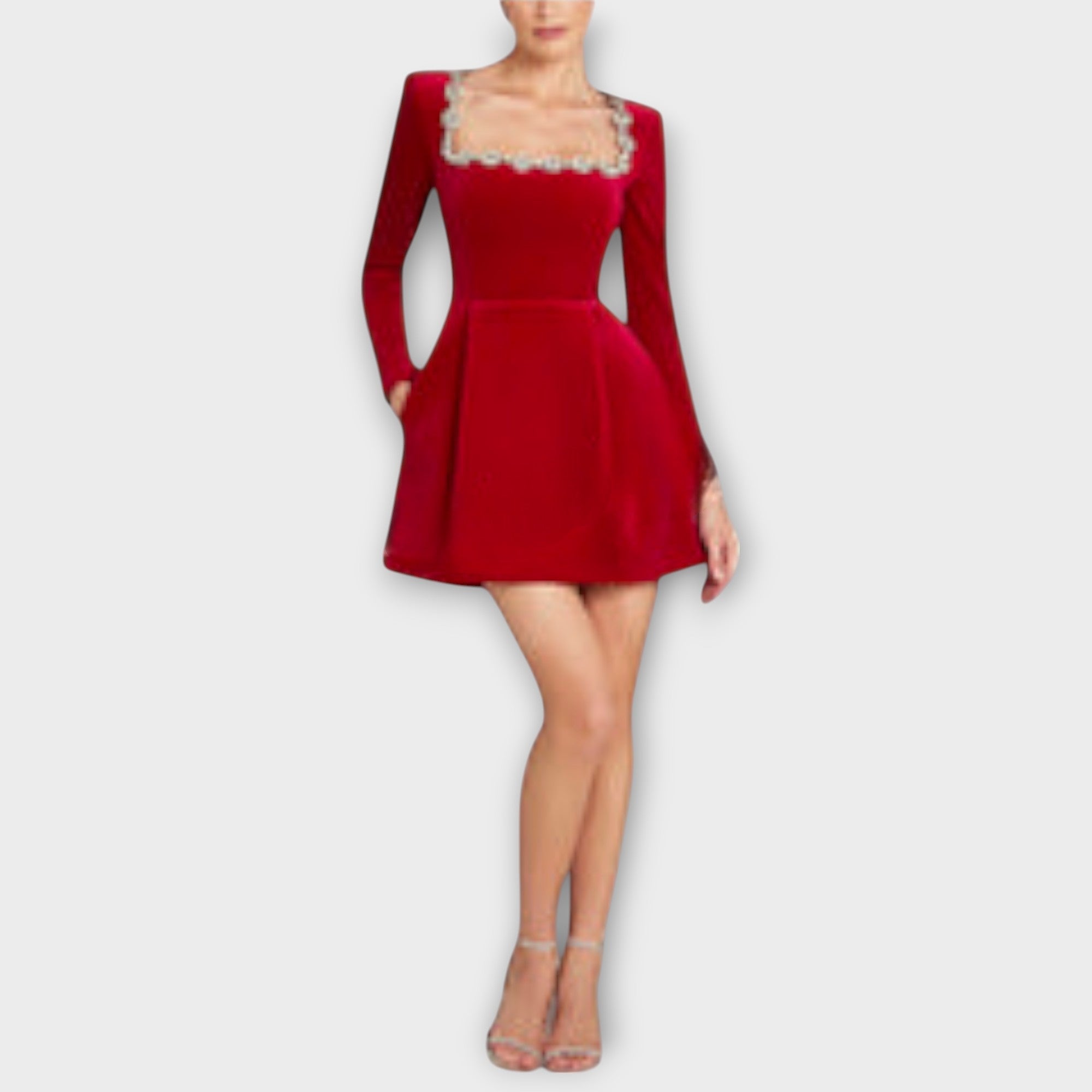 Wren - Mini Dress in Velvet with Jewel Embellishment