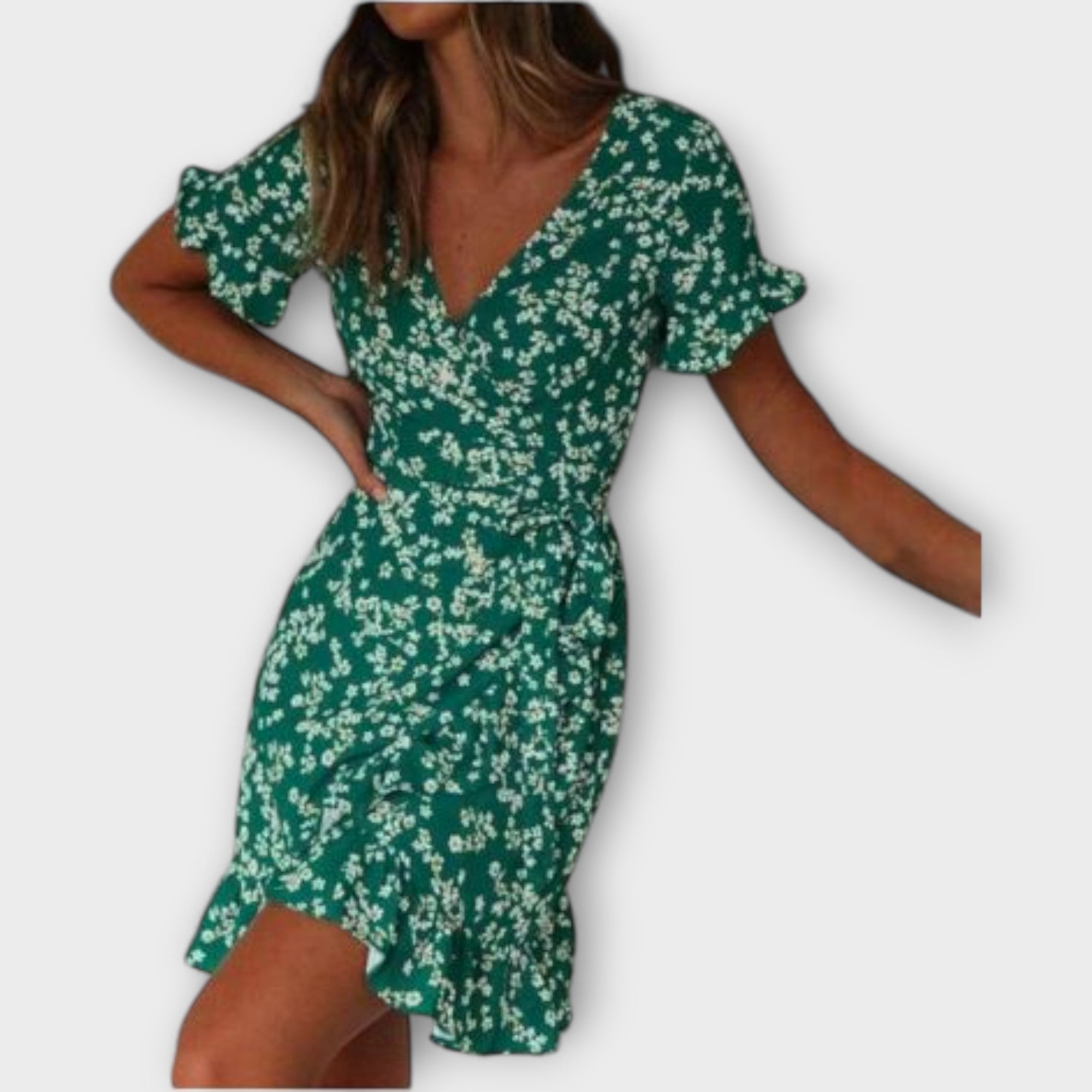 Nilsine - Short Boho Dress in Green