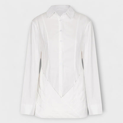 Indie - White Long-Sleeve Pleated Shirt Dress