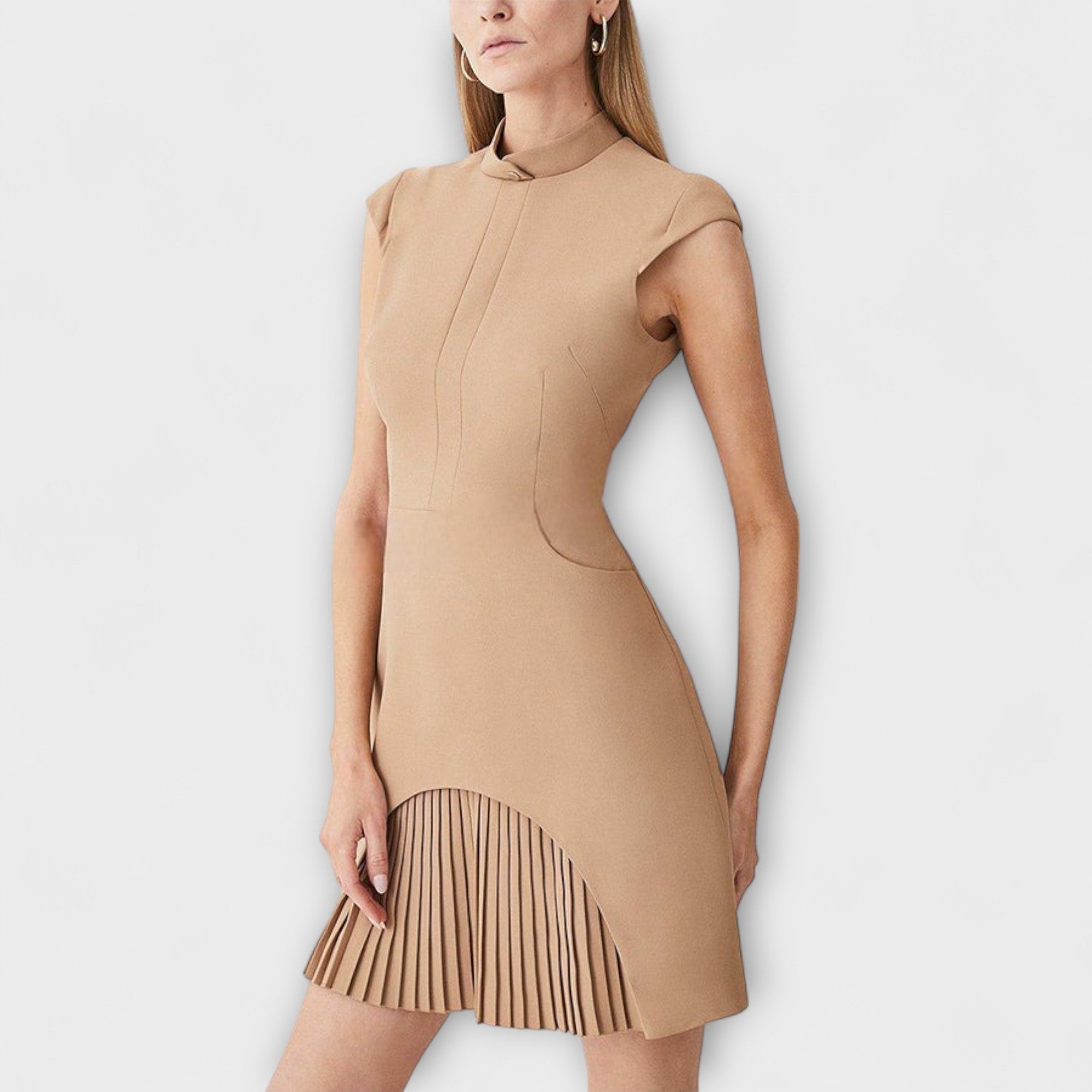 Elowen - Military-Inspired Patchwork Mini Dress with High Collar