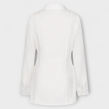 Indie - White Long-Sleeve Pleated Shirt Dress