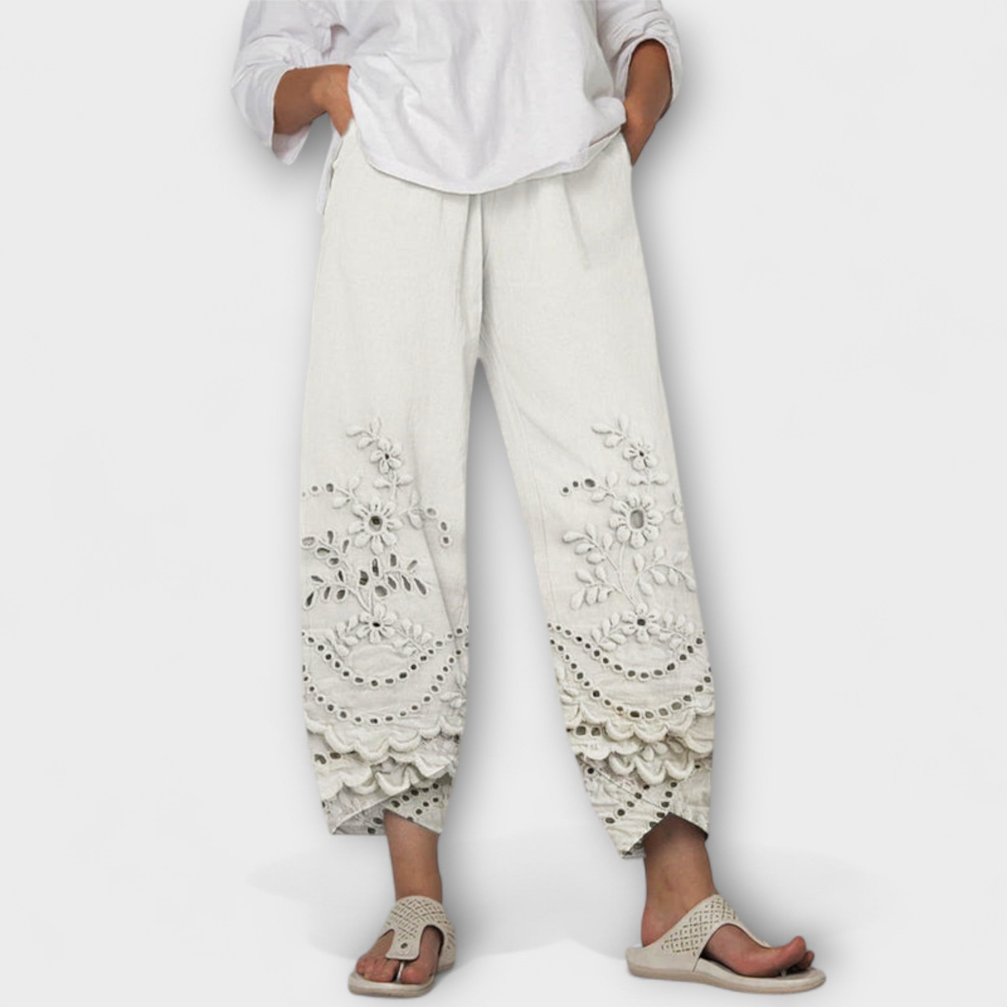 Chloe – Elegant Printed Lace Pants