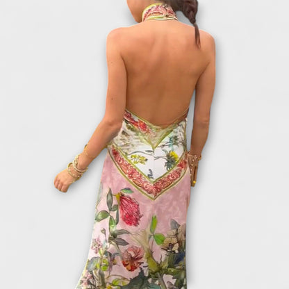 Ayla - Sleeveless Maxi Dress with Floral Pattern and Open Back