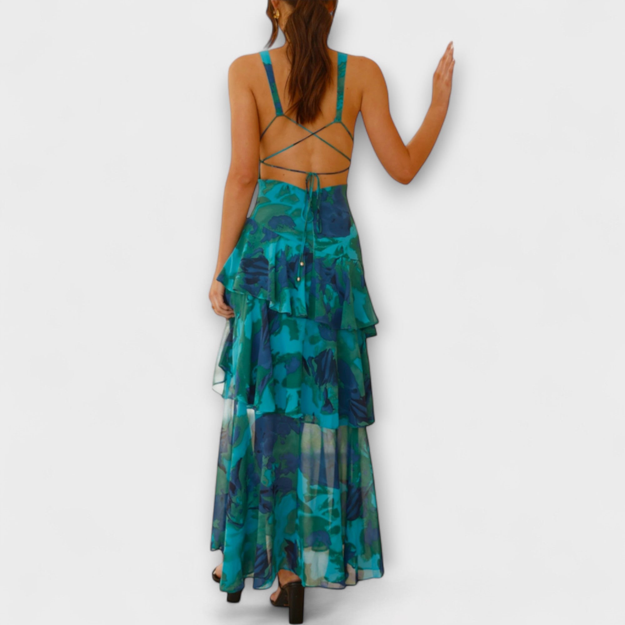 Domenica - Chiffon Dress with V-Neck and Flowing Layers