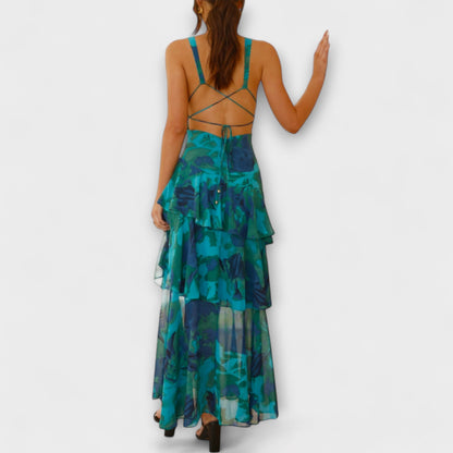 Domenica - Chiffon Dress with V-Neck and Flowing Layers