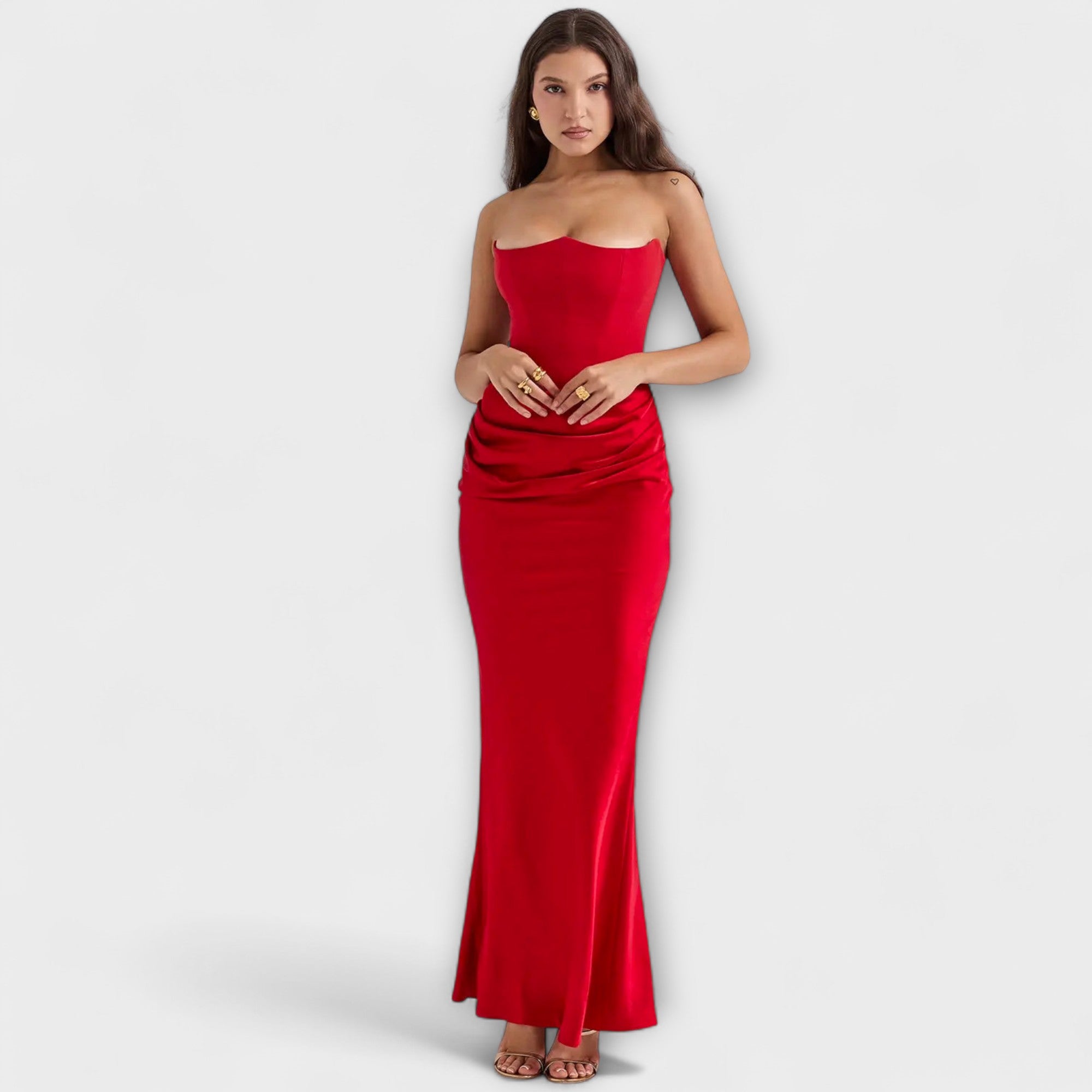 Off-Shoulder Satin Maxi Dress with Draping