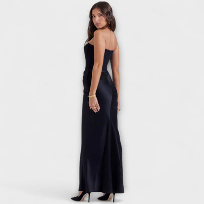 Off-Shoulder Satin Maxi Dress with Draping